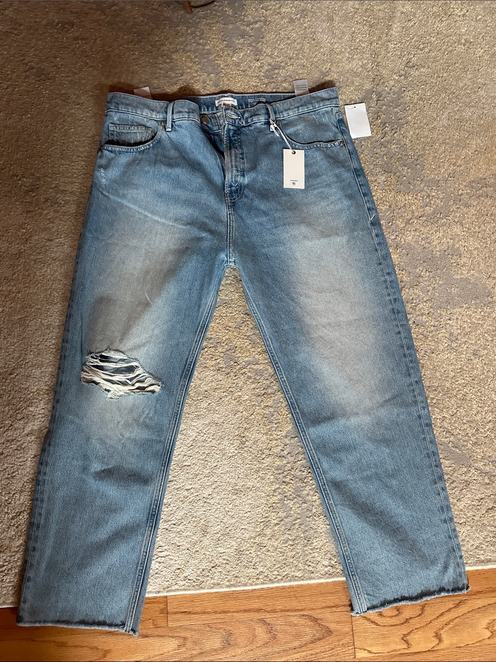 Good American Light Blue Straight Leg Distressed Jeans